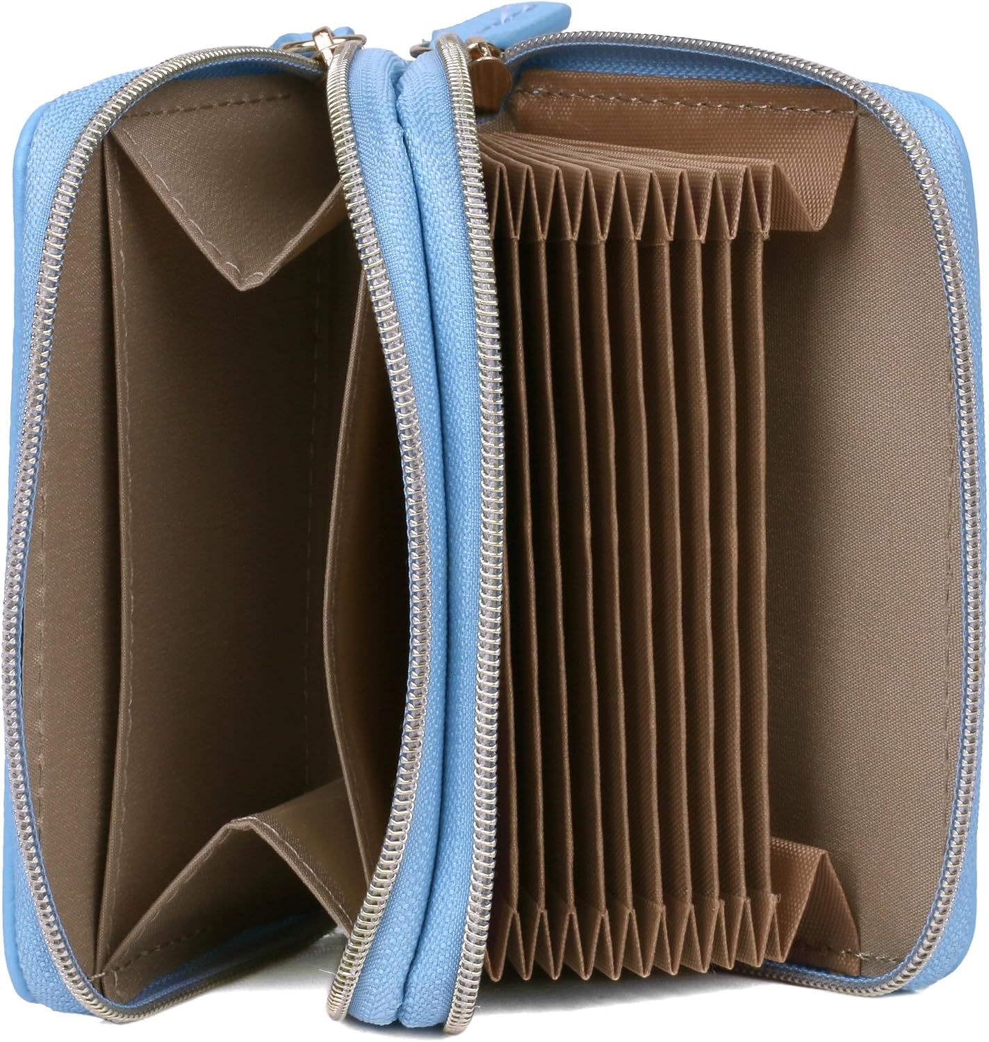 HOTJulia Buxton Solid Pebble Vegan Leather Wizard Wallet with RFID Blocking, Zip-around, Multiple Card Slot Storage, Small Wallet for Women, Ocean Blue
