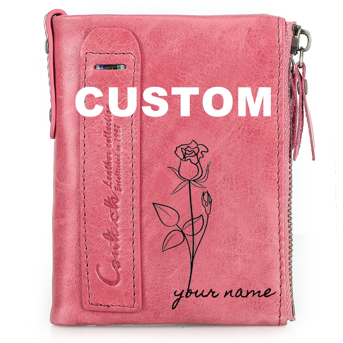 HOTCONTACTS Soft Leather Wallet for Women Small Bifold Coin Purse Double Zipper Card Holder with RFID Blocking (Rose Tan)