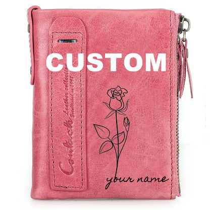 HOTCONTACTS Soft Leather Wallet for Women Small Bifold Coin Purse Double Zipper Card Holder with RFID Blocking (Rose Tan)