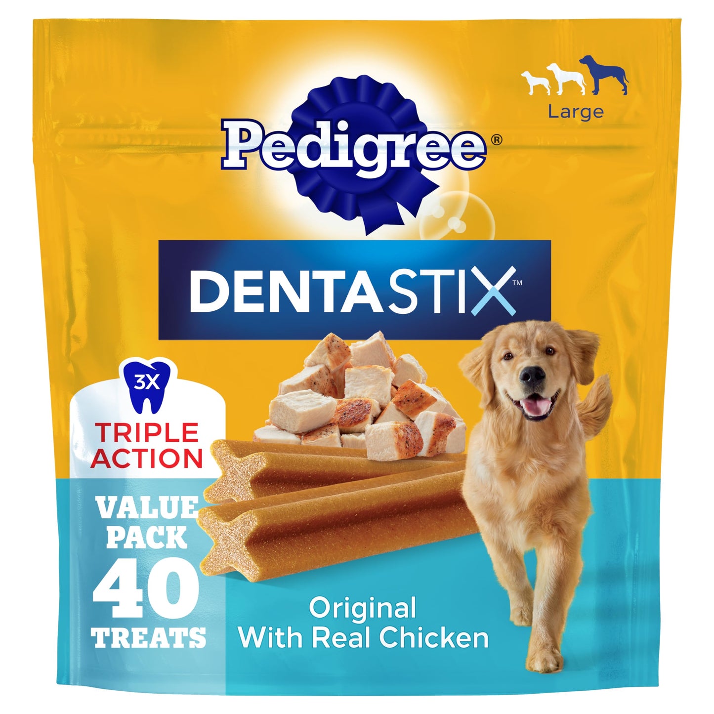 HOTPedigree Dentastix Large Breed Dog Dental Treats, Variety, 51 Count | Original, Beef & Fresh Flavors, triple action dental care, reduces tartar, cleans teeth, freshens breath, for dogs 40+ lbs