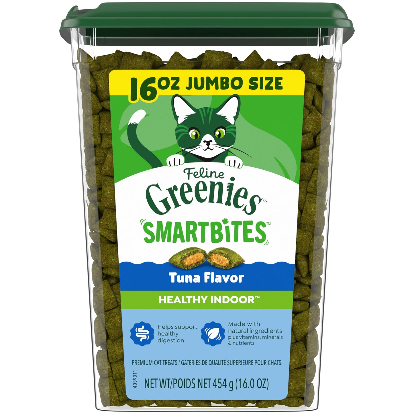 HOTGreenies Feline Smartbites Healthy Indoor Cat Treats, Tuna, 16 oz | Veterinarian-recommended, Fiberblend Formula, supports digestion, under 2 cal per treat, natural ingredients, dual texture