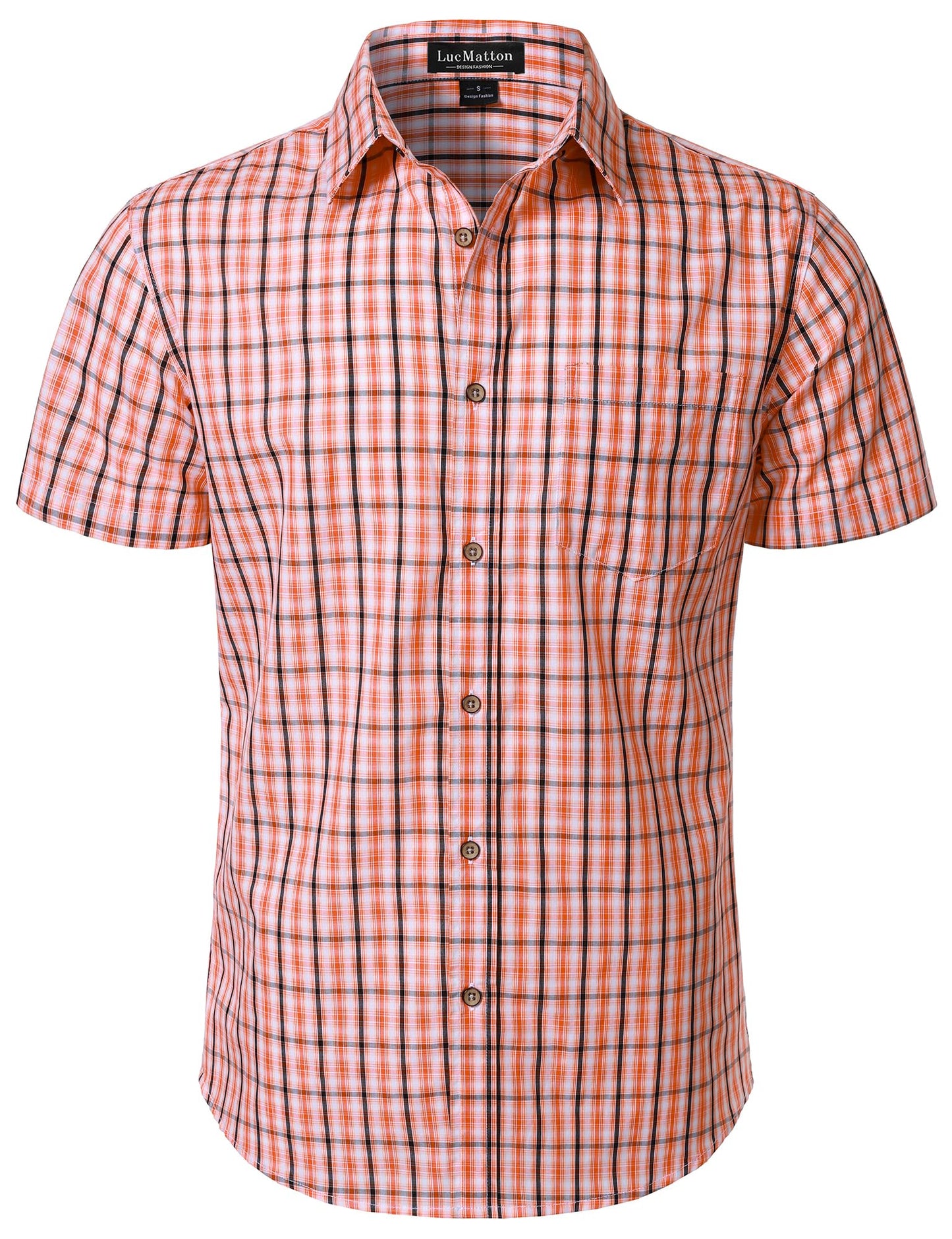 HOTLucMatton Men's Gingham Short Sleeve Button Down Shirt Cotton Regular Fit Plaid Dress Shirts with Pocket