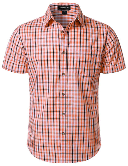 HOTLucMatton Men's Gingham Short Sleeve Button Down Shirt Cotton Regular Fit Plaid Dress Shirts with Pocket