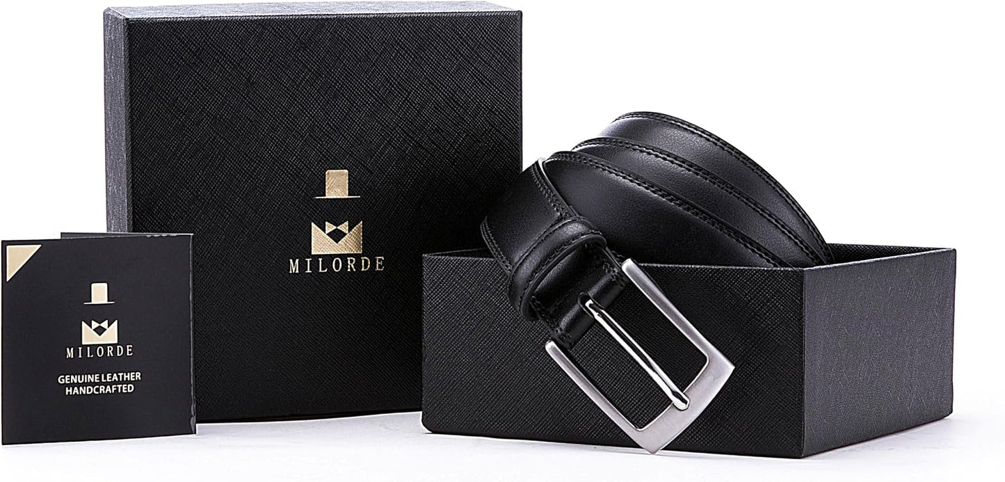 HOTMILORDE Men's Genuine Leather Dress Belt, Handmade, 100% Cow Leather, Fashion & Classic Designs for Work Business and Casual