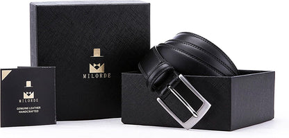 HOTMILORDE Men's Genuine Leather Dress Belt, Handmade, 100% Cow Leather, Fashion & Classic Designs for Work Business and Casual