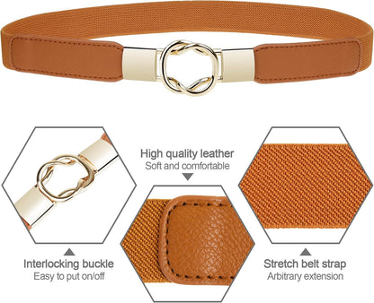 HOTEAONE Skinny Belts for Women 5 Pack, Fashion Dress Belts Stretch Women Waist Belts Plus Size Elastic Waist Band for Dresses