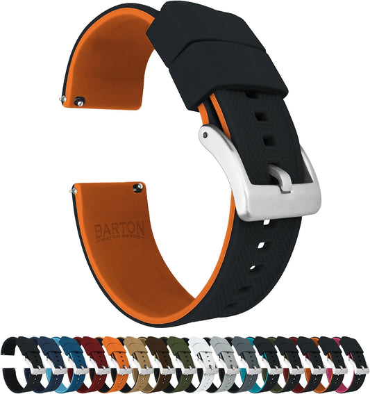HOTBARTON Elite Silicone Watch Bands - Quick Release - Choose Strap Color & Buckle Color (Stainless Steel, Black PVD or Gunmetal Grey) - 18mm, 20mm, 22mm & 24mm Watch Straps
