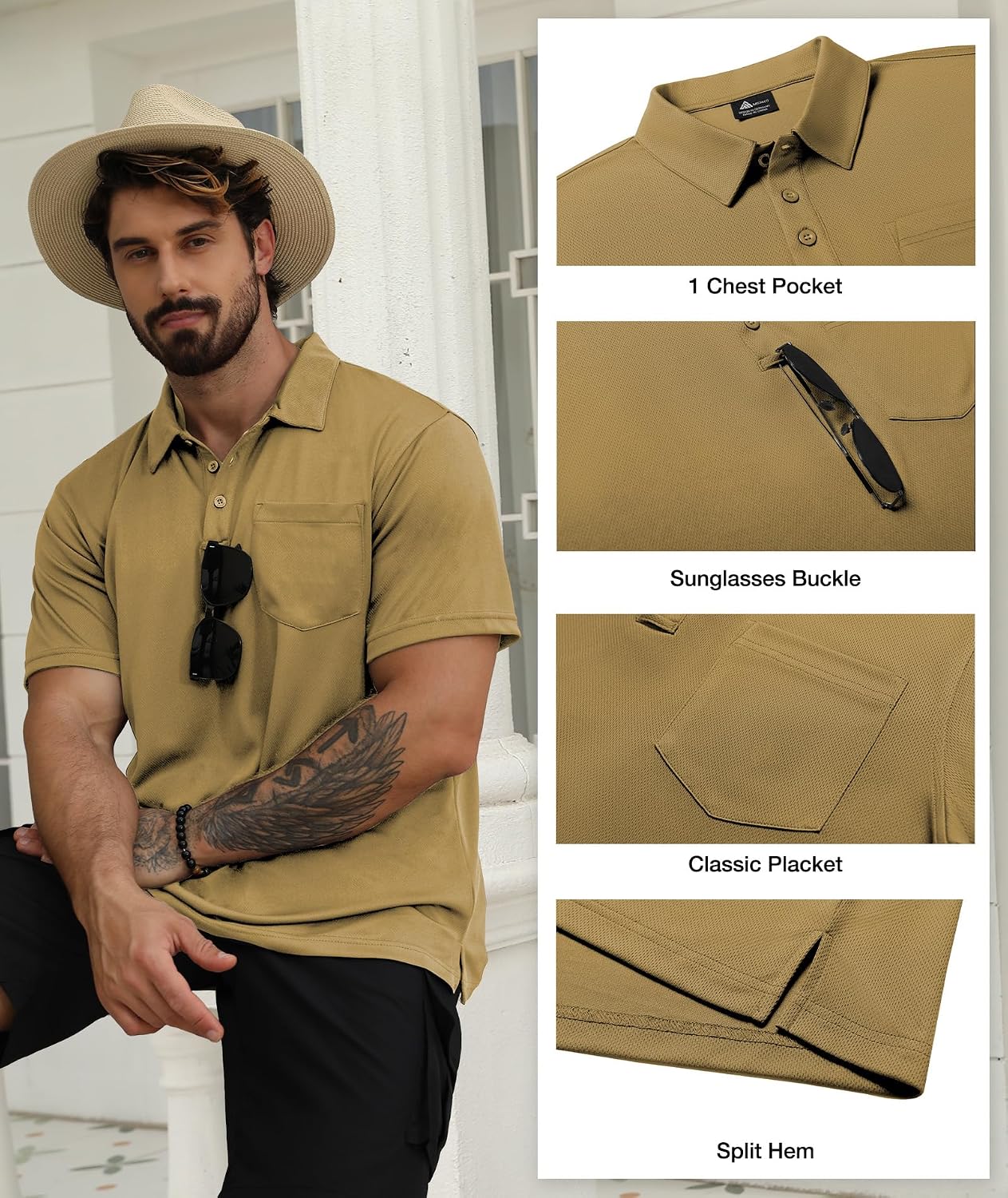 HOTSCODI 5 Pack Mens Pocket Polo Shirts Short Sleeve Multipack Golf Shirt for Men Moisture Wicking Casual Athletic Work T-Shirts