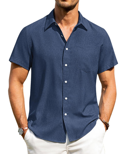 HOTAlimens & Gentle Mens Linen Shirts Short Sleeve Button Down Shirts Wrinkle Free Casual Vacation Beach Summer Tops