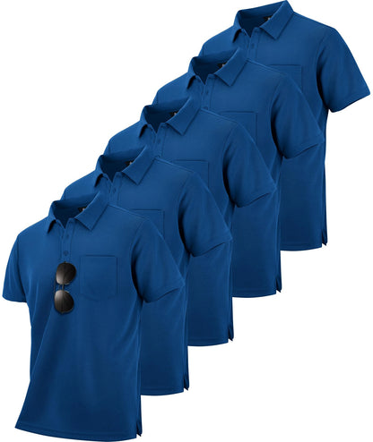 HOTZITY 5 Pack Polo Shirts for Men with Pocket Dry Quickly Short Sleeve Athletic Outdoor Work Collared Shirts
