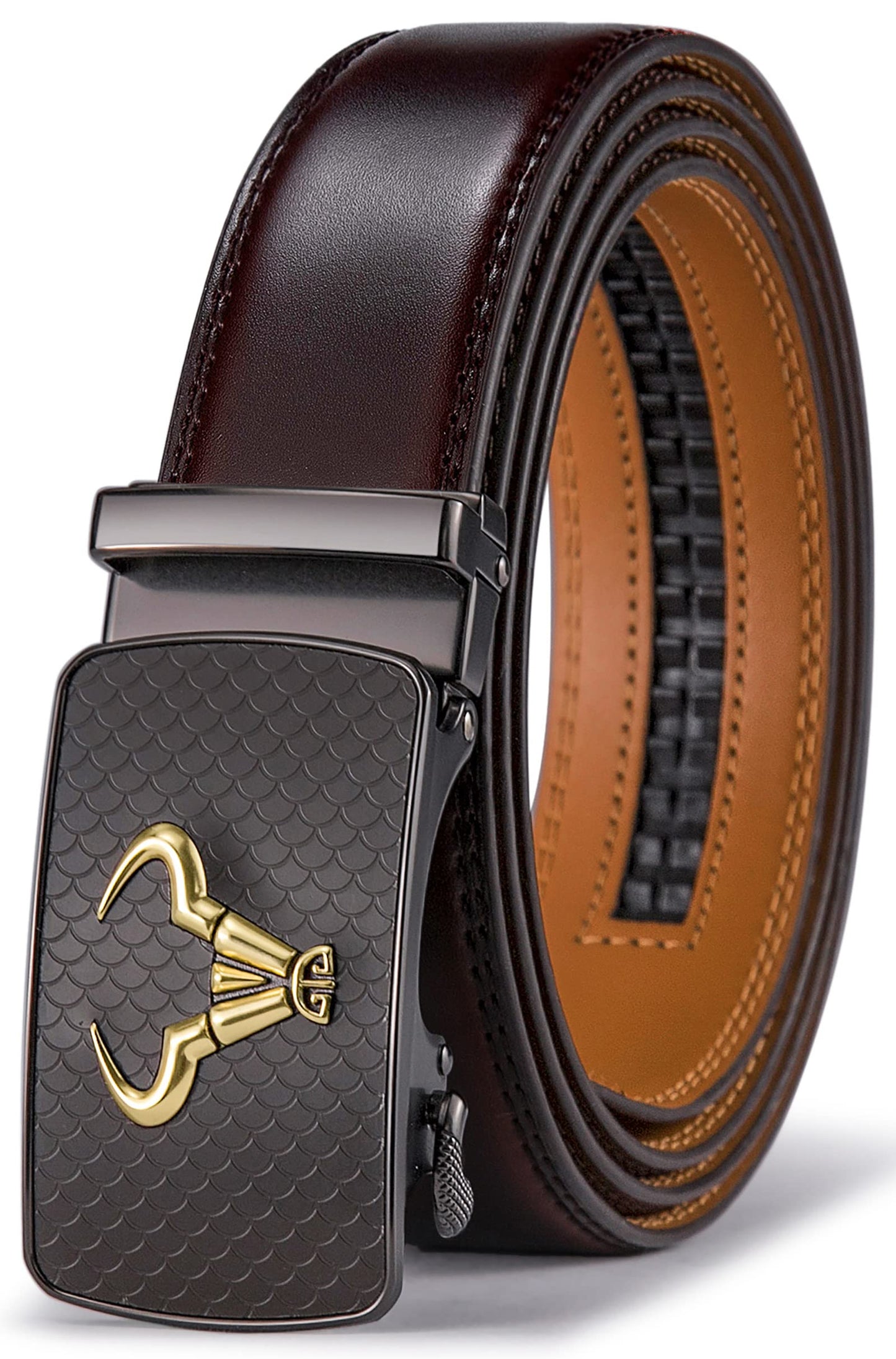 HOTBULLIANT Men's Belt,Brand Ratchet Belt Of Genuine Leather For Gift Men Dress,Size Customized