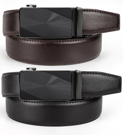 HOTMen's Leather Ratchet Belt 2 Pack,Adjustable Ratcheting Dress Belt | 1 3/8" Ratcheting Belt,Holeless Design, 1/5" Micro-Adjustments,Trim to Fit,Easy One-Hand Release with Gift Box