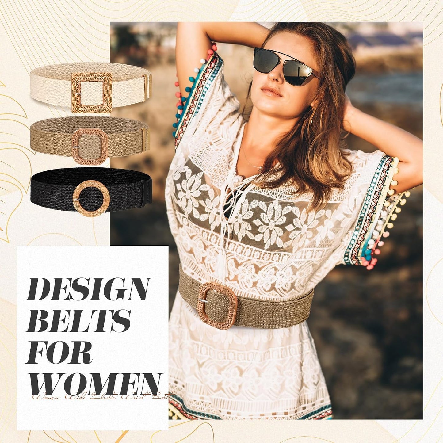 HOTSyhood 3 Pieces Straw Woven Elastic Waist Belt for Women Bohemian Dress Braided Belt