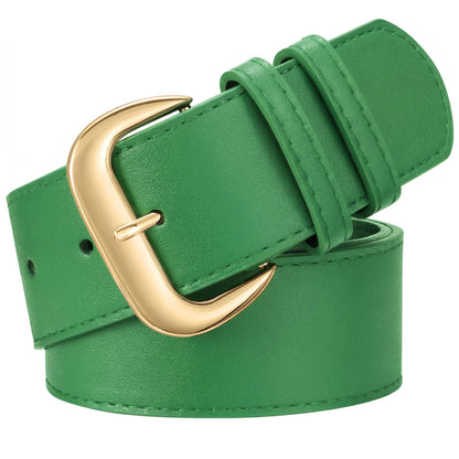 HOTWHIPPY Wide Chunky Belt for Women Dresses Fashion Ladies Thick Leather Belt with Gold Buckle