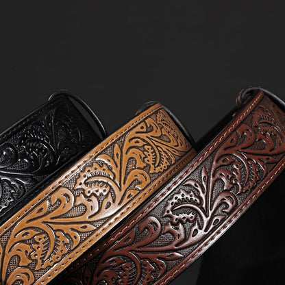 HOTSANSTHS 3 Pack Western Belts for Men Woman without Buckle, Cowgirl Cowboy Belt for Buckle Western Leather Belt for Jeans | Embossed Genuine Leather, 1.5" Wide Belt, 3 Snap Buttons, Classic Cowboy Style, for Western buckle Rodeos Costume Party Gifts