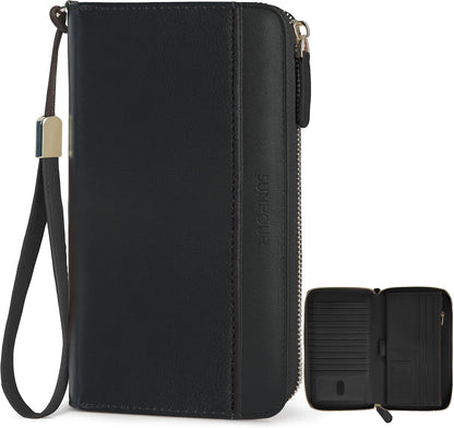 HOTLarge Travel Wallet for Women | RFID Zipper Wallet with AirTag Slot,Passport Holder Clutch with Wristlet