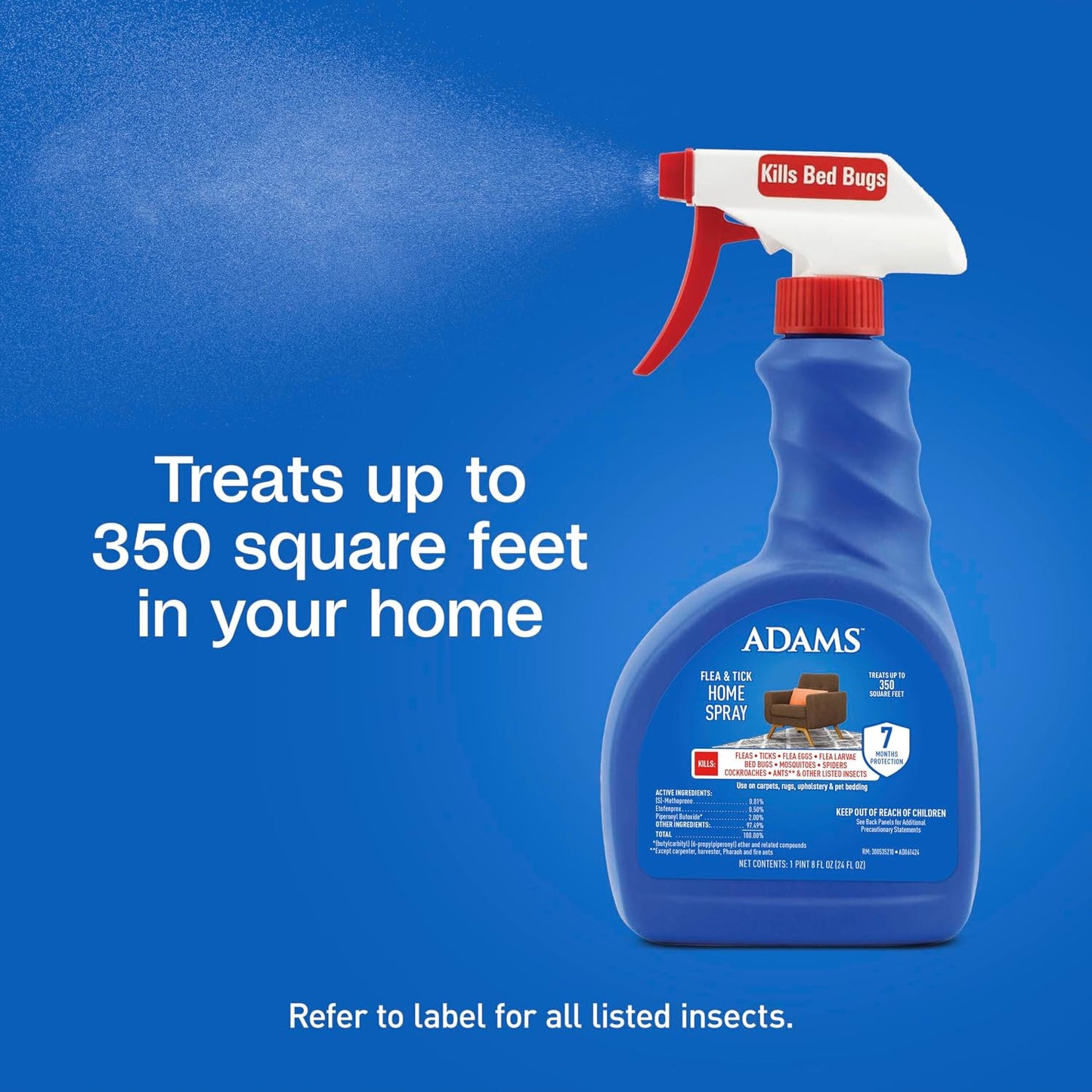 HOTADAMS Flea & Tick Home Spray for Indoor House Treatment, Tick and Flea Spray for Home, Carpet, Furniture & Pet Bedding, Controls Bed Bugs, Cockroaches, Spiders & Mosquitoes, 24 oz