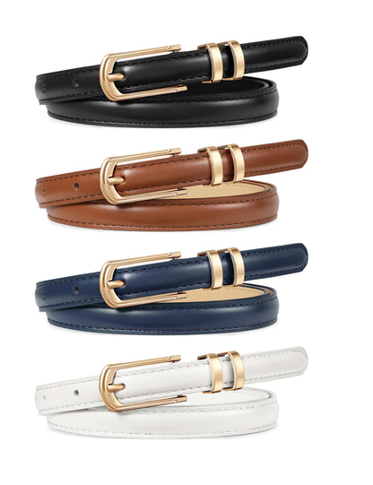 HOTWERFORU 4 Pack Women Skinny Leather Belt for Jean Pant Fashion Thin Waist Belt for Women Outfit Belt with Gold Buckle