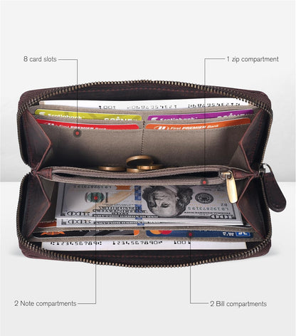 HOTRFID Leather Wallet for Women, 8-Card Clutch with Coin Pocket, Vintage