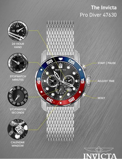 HOTInvicta Pro Diver Men's Stainless Steel Quartz Movement Watch - 48 mm