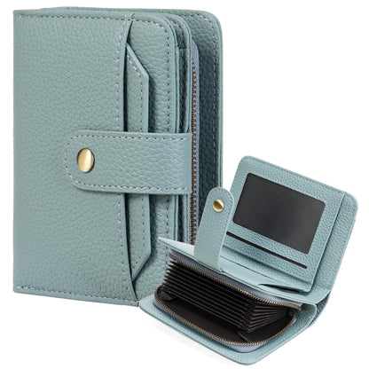 HOTGAEKEAO Leather Credit Card Holder Wallet for Women RFID Blocking Large Capacity Bifold Zipper Card Case Organizer with Wristlet 32 Slots