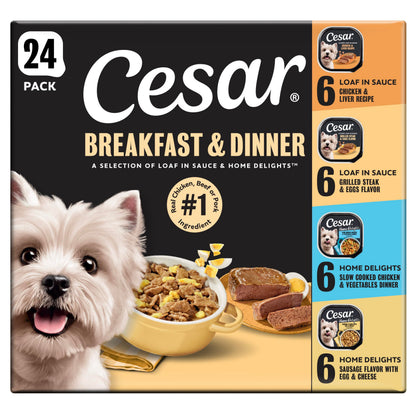 HOTCesar Wet Dog Food, Steak Lovers Variety Pack, 3.5 oz, 36 Count | Real meat #1 ingredient, easy peel trays, 100% complete & balanced, no fillers, no added sugar, no artificial flavors