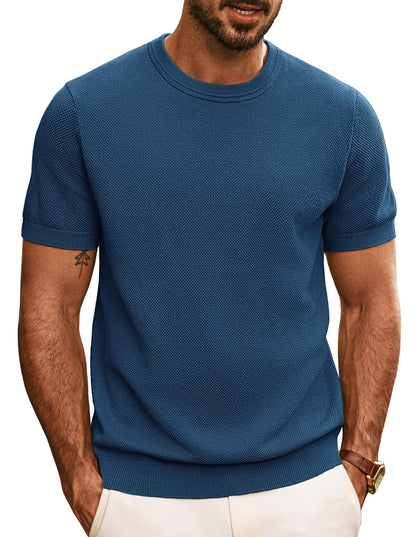 HOTPJ PAUL JONES Mens T Shirts Casual Knit Short Sleeve Tee | Crewneck, Textured Stretch T-Shirts, Lightweight, Comfortable, Breathable, Summer Clothing, Fashion, Classic, Vacation