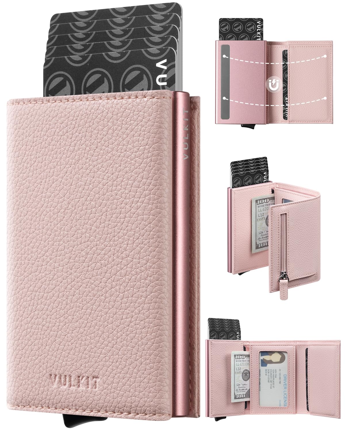 HOTVULKIT Pop up Wallet for Women - Leather Trifold Wallets RFID Anti-Theft Credit Card Holder, Minimalist, Coin Pocket, ID Window, Cash Slot, Magnetic Closure (Lavender)