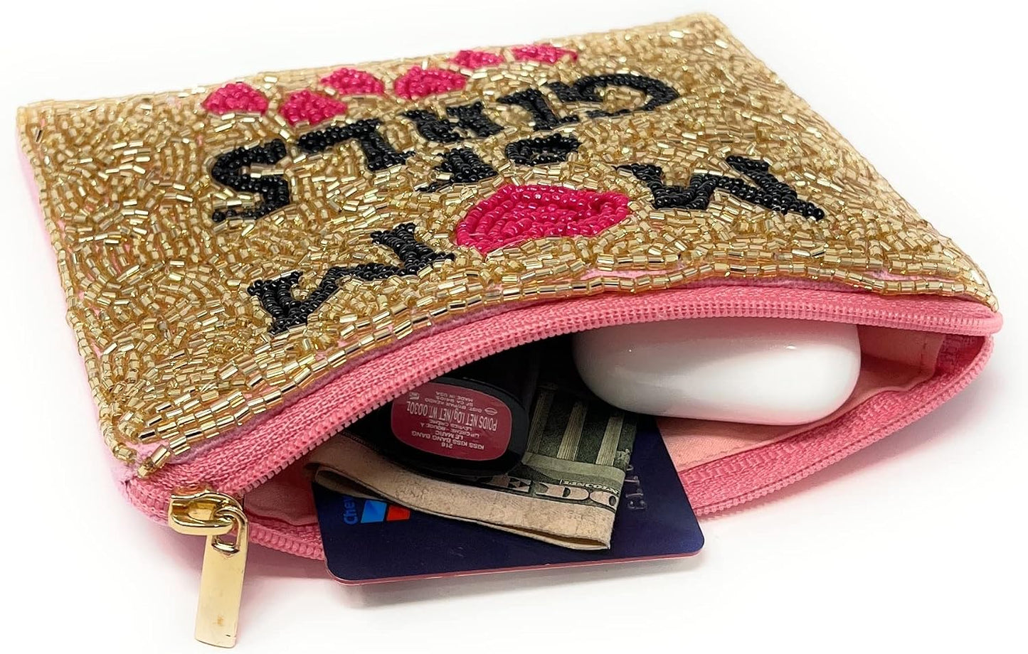 HOTMom of Girls Beaded Coin Purse, Beaded Coin Pouch, Mother's Day Gifts, Gifts for Mom, Small Wallets for Her