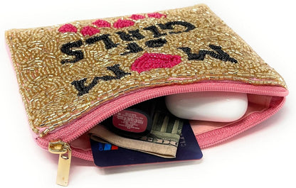 HOTMom of Girls Beaded Coin Purse, Beaded Coin Pouch, Mother's Day Gifts, Gifts for Mom, Small Wallets for Her