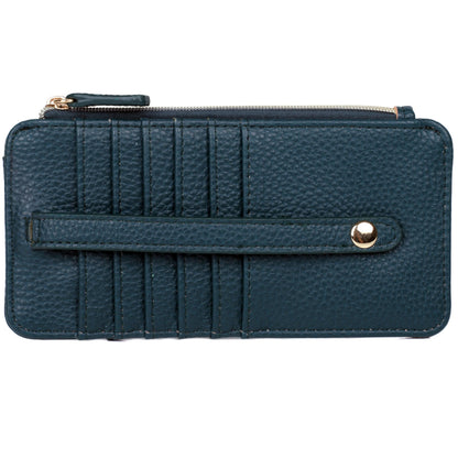 HOTJulia Buxton Vegan Leather Thin Card Case for Women with RFID Blocking, Compact Wallet with 6 Card Slots, ID Window & Zipper Pocket, Ideal Gift, Classic Sage