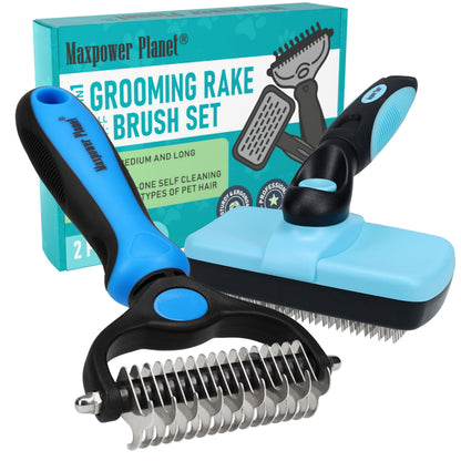 HOTMaxpower Planet Original Pet Grooming Rake - Double-Sided Deshedding Dematting Tool, Undercoat Rake for Dogs & Cats, Extra-Wide Dog Grooming Brush & Deshedder Comb for Long Hair, Reduces Shedding 95%