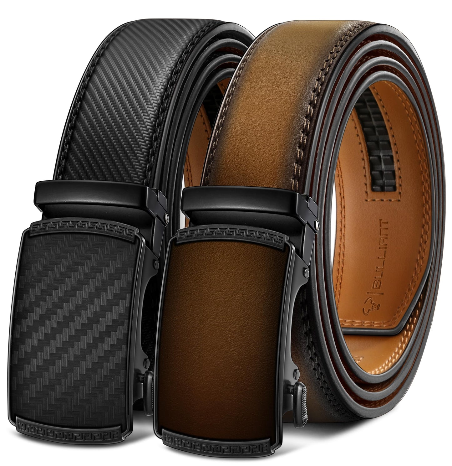 HOTBULLIANT Men Belts 2 Pack,Ratchet Sliding Belt Adjustable For Gift Mens Dress Casual 1 3/8",Cut for Fit