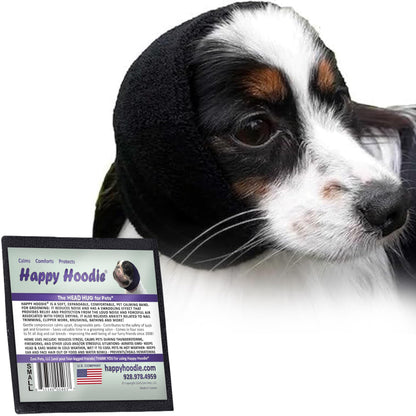 HOTHappy Hoodie The Original Dog & Cat Calming Band - American Brand - Anxiety Relief/Noise Protection - Grooming - Thunder - Fireworks (Large, Black) - Since 2008