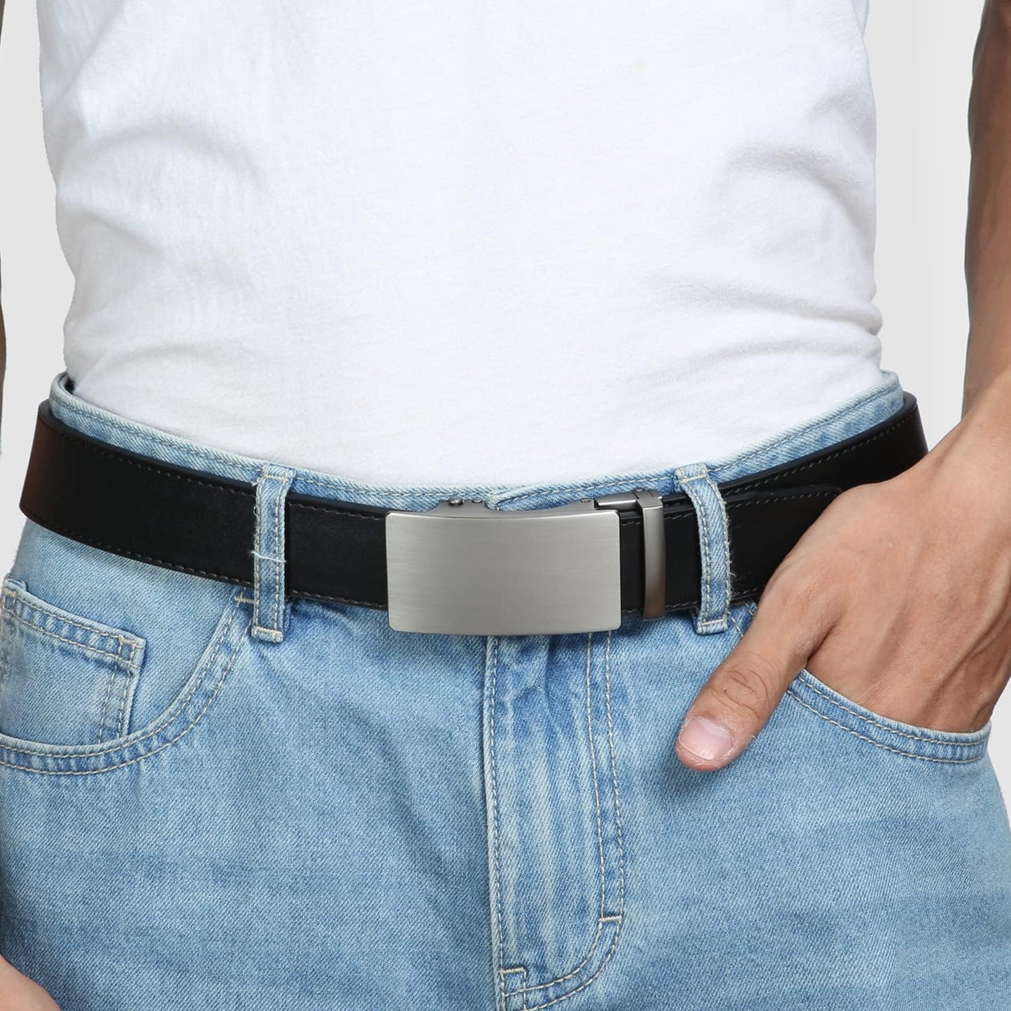 HOTFounders & C Men's Ratchet Belt 1 3/8",Leather Dress Belt Adjustable with Click Sliding Buckle Trim to Exact Fit