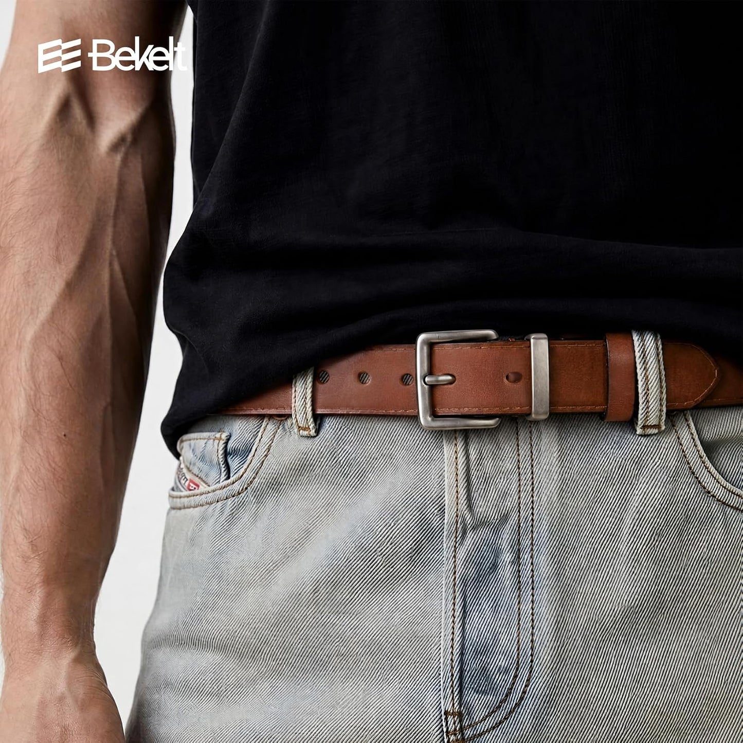HOTWomen's Full Grain Leather Belt for Jeans Pants Real Genuine Leather Waist Belt with Matte Gold/Silver Buckle