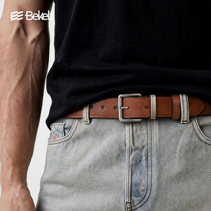 HOTWomen's Full Grain Leather Belt for Jeans Pants Real Genuine Leather Waist Belt with Matte Gold/Silver Buckle