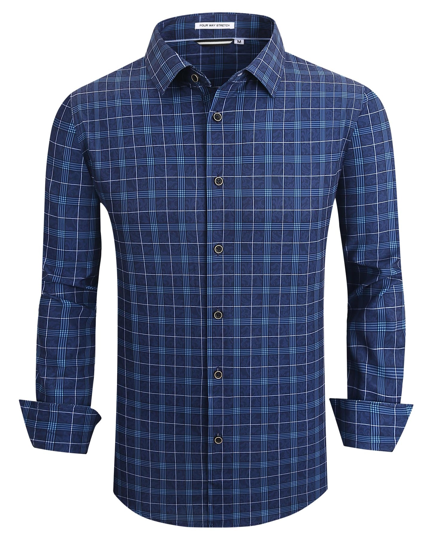 HOTAlex Vando Mens Wrinkle Free 4-Way Stretch Print Business Casual Shirt | Wrinkle resistant, Machine washable, Classic check Pattern, True-to-size cut, Business & Daily, Easy outfit pairing