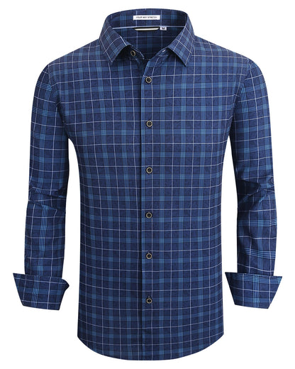 HOTAlex Vando Mens Wrinkle Free 4-Way Stretch Print Business Casual Shirt | Wrinkle resistant, Machine washable, Classic check Pattern, True-to-size cut, Business & Daily, Easy outfit pairing