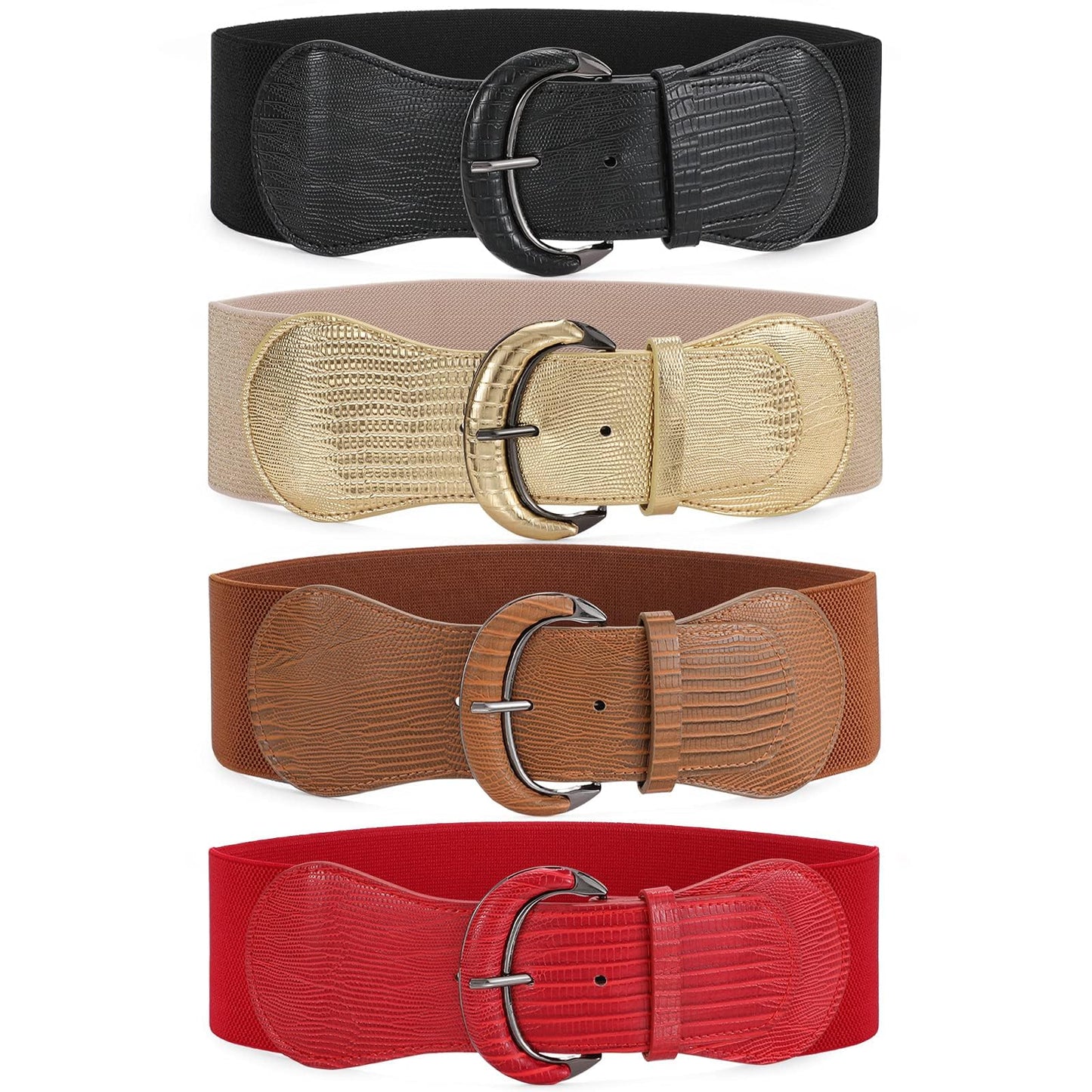 HOTWHIPPY 3 Pack 4 Pack Women Wide Elastic Waist Belt Vintage Stretchy Belt Waistband for Ladies Dresses