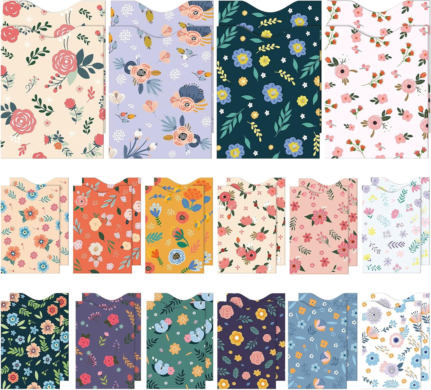 HOT32 Pcs Credit Card RFID Sleeves Flower Blocking Include 24 Credit Card Sleeves 8 Passport Protectors Waterproof Identity Theft Protection Women RFID Protector