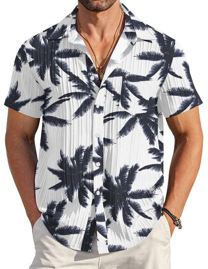 HOTCOOFANDY Men's Casual Button Down Shirts Short Sleeve Textured Summer Beach Shirt with Pocket