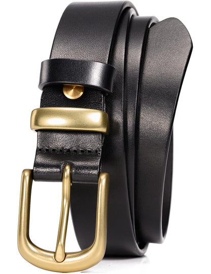 HOTWOLFANT 1.1" Womens Belts for Jeans,100% Italian Full Grain Real Leather | All-Day Comfy Durable Solid Leather Belt with Polished Gold Buckle in Gift Box