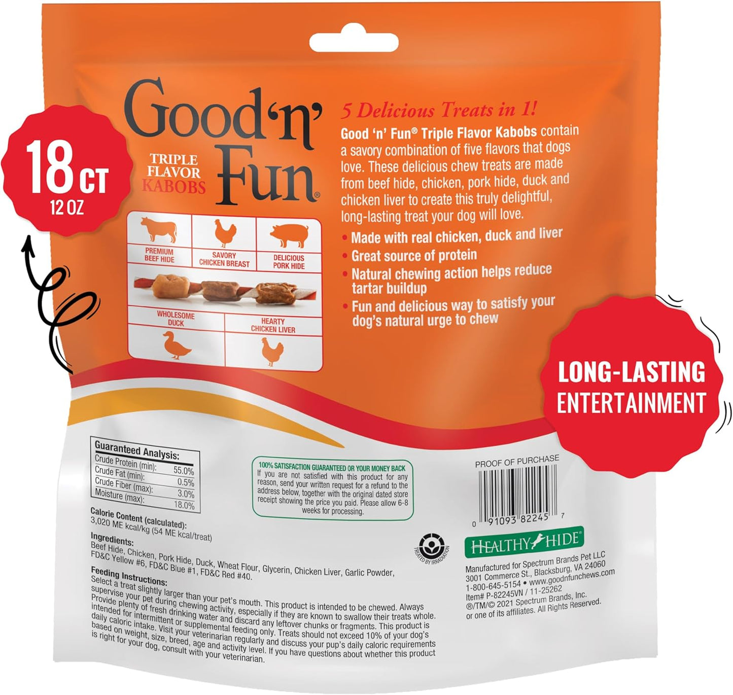 HOTGood 'n' Fun Kabobs Long-Lasting Dog Treat, With Real Proteins, Beef Hide and Premium Chicken, Supports Dental Health, Mental Stimulation, 18 count