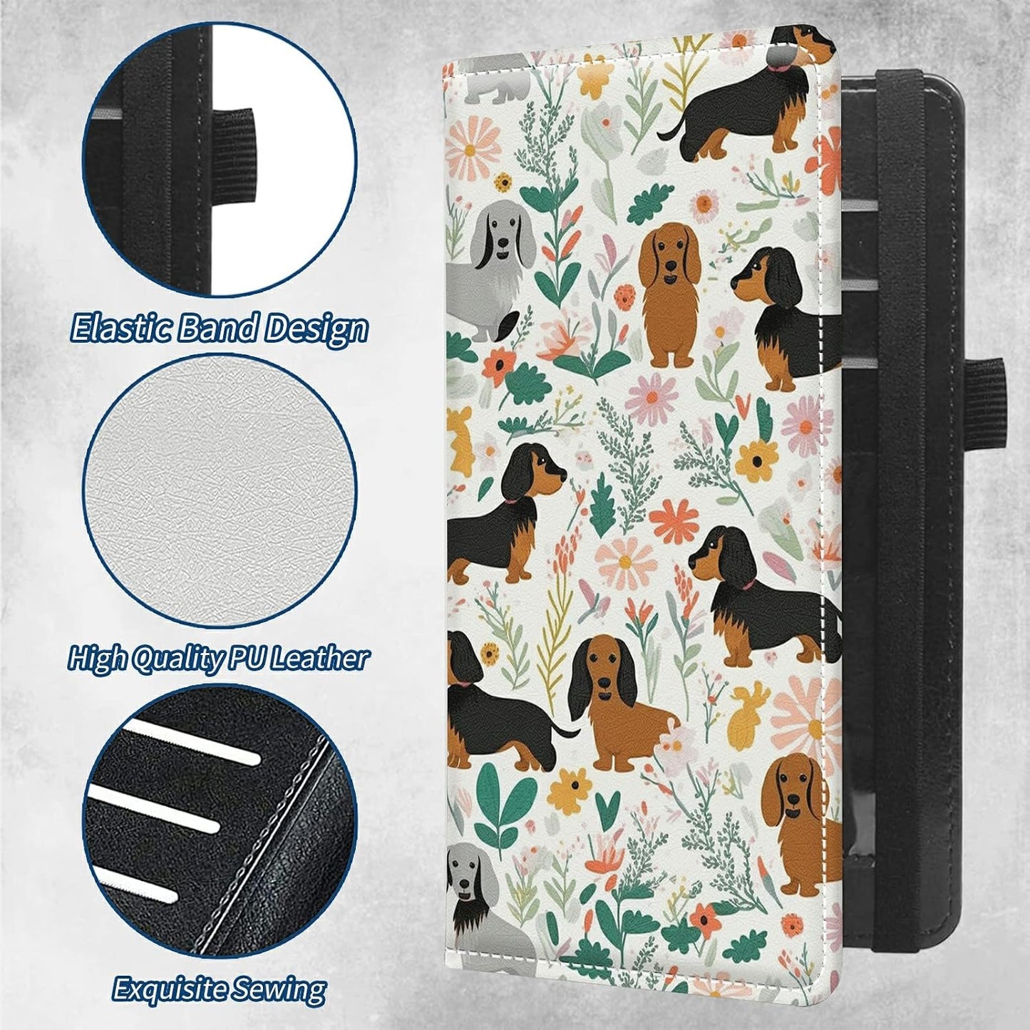 HOTCheckbook Covers for Personal Duplicate Checks RFID Blocking Checkbook Cover for Women Men with Elastic Strap Card Slots Pen Holder - Dogs Pink Flowers Print
