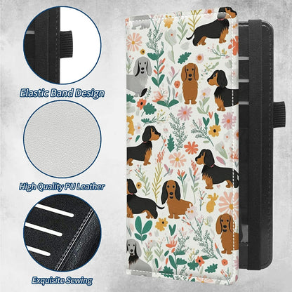 HOTCheckbook Covers for Personal Duplicate Checks RFID Blocking Checkbook Cover for Women Men with Elastic Strap Card Slots Pen Holder - Dogs Pink Flowers Print