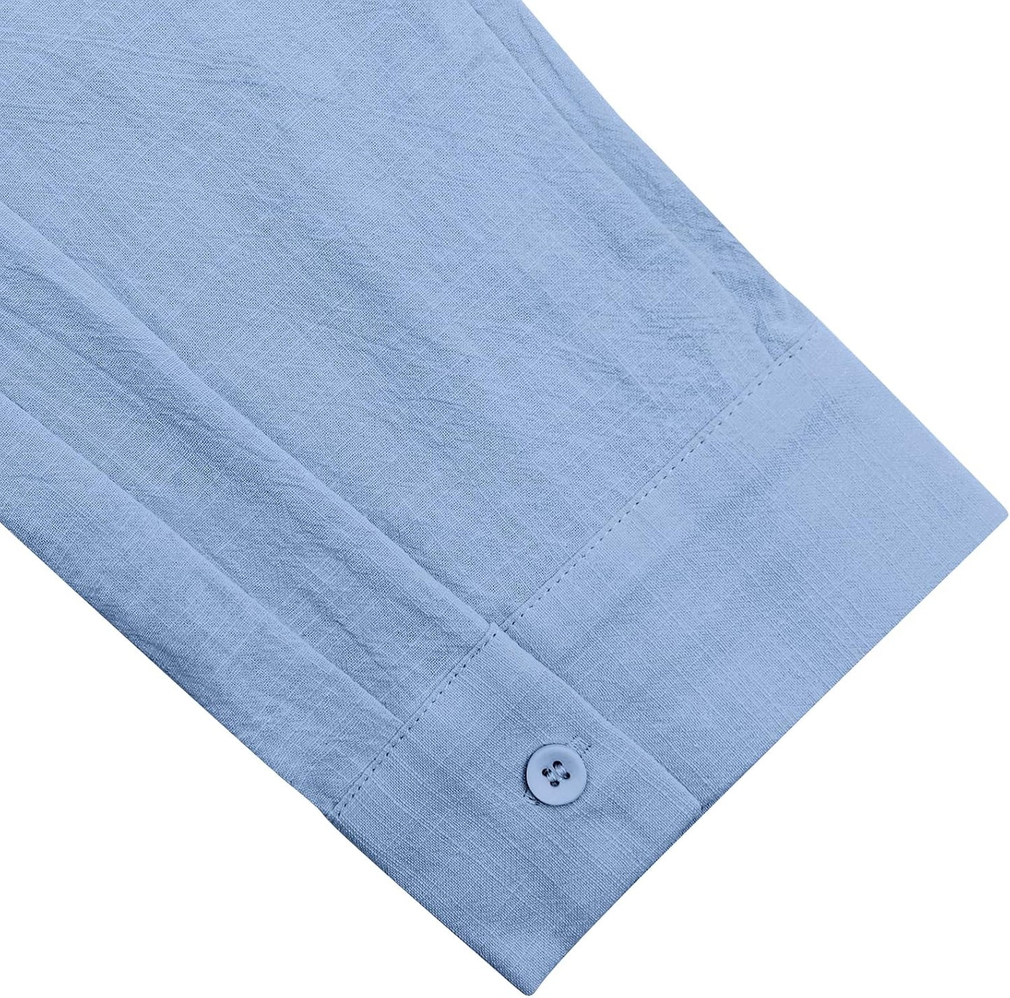 HOTJEKAOYI Button Down Linen Shirts for Men Casual Long Sleeve Regular Fit Cotton Beach Shirts with Pocket