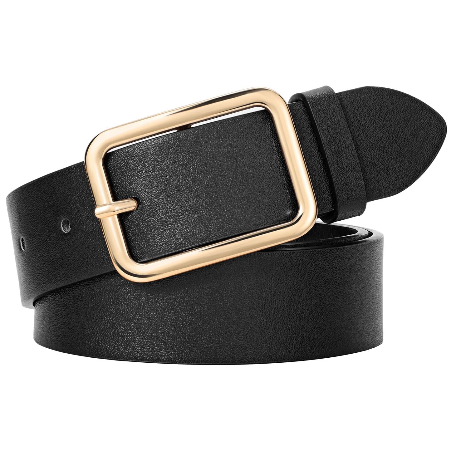 HOTWERFORU Women Classic Black Leather Belt With Square Silver Buckle For Jeans Pants,1.3" width