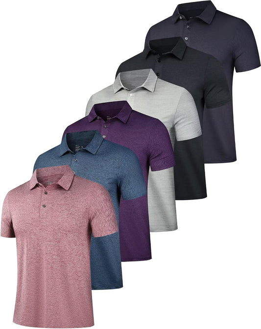 HOTOYGSieg 6 Pack Mens Polo Shirts Performance Short Sleeve Golf Shirt Moisture Wicking Athletic Casual Collared T-Shirt