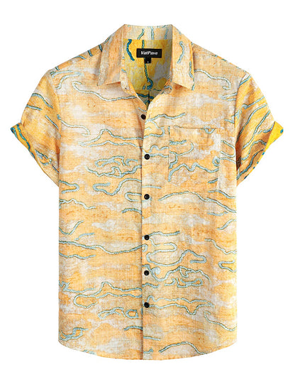 HOTVATPAVE Mens Hawaiian Shirts Casual Summer Short Sleeve Button Down Shirts | Beach, Floral, Front Pocket, Cotton, Tropical, Vacation, Vintage, Printed, Cruise, Collared, Aloha, Party, Reverse Fabric